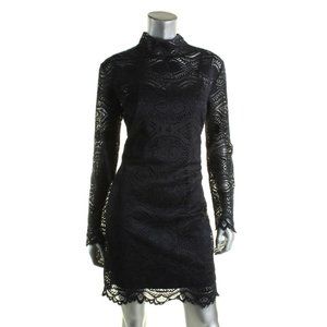 WAYF Navy Mock Neck Lace Minidress